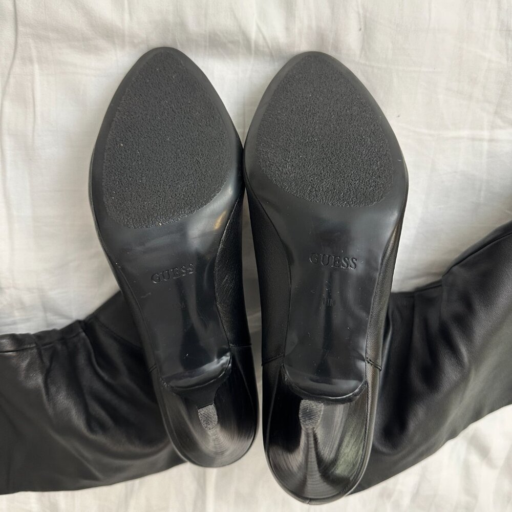 Guess Revenge Black Leather Pull On Over The Knee Heeled Boots - Picture 6 of 7